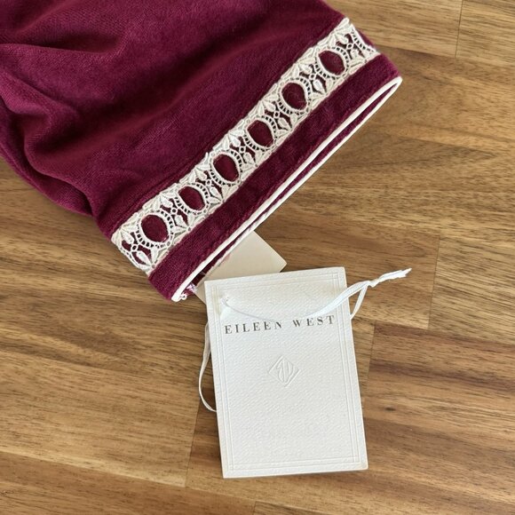 Eileen West Velvet Robe Burgundy Womens Large Embroidered Heirloom Old Money NWT - Picture 9 of 15
